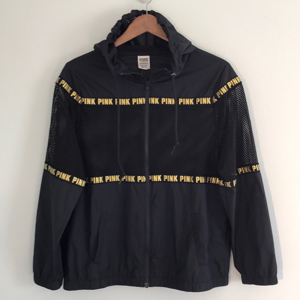 PINK black and gold windbreaker jacket size XS
